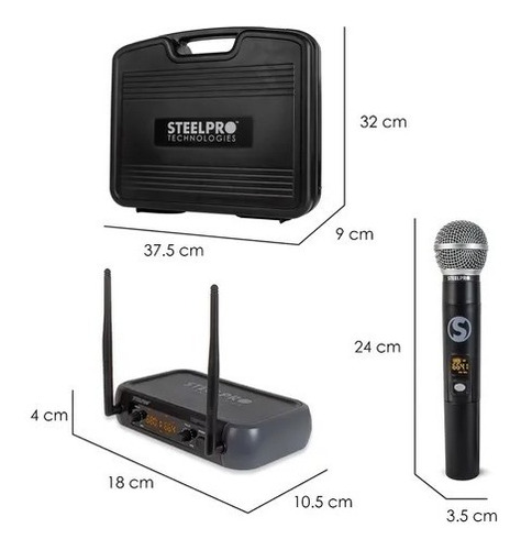 Imagen 4 de 4 de Set De Micrófonos Profesional Inalámbricos Uhf Steelpro