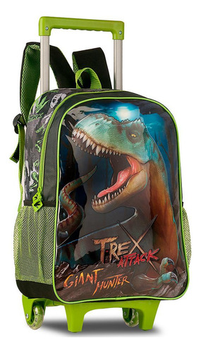 Mochila De Rodinhas T Rex Attack Verde E Azul - Clio