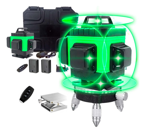 Nivel Láser Verde 16 Líneas 4d Batería Multiusos + Lentes