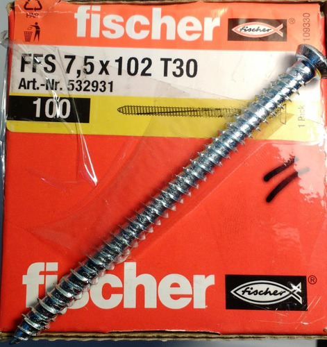 Imagen 6 de 8 de Tornillo Fischer Ffs 7,5 X 102mm Rosca Afilada - Por 50 U.