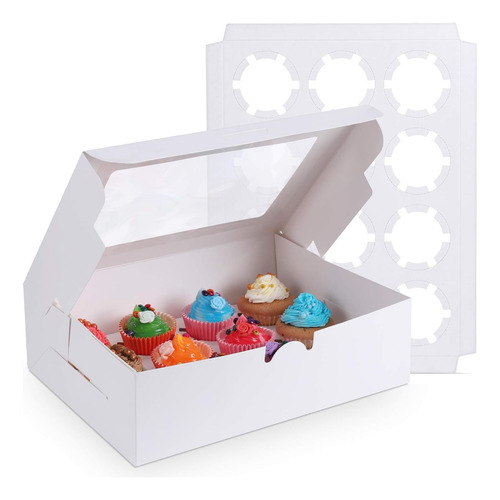 [paquetes De 15] Cajas Cupcakes Blancas, 12 Soportes Cu...
