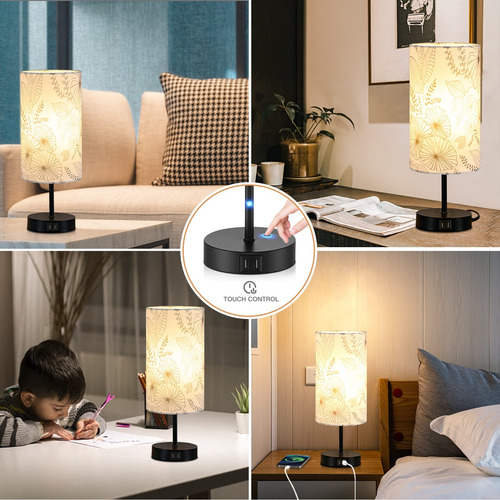 Lámpara De Noche Cinsary Touch Control Con 2 Puertos Usb, 3