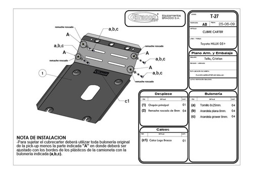 Imagen 2 de 10 de Cubre Carter Toyota Hilux 2005-2015 Chapon Bracco Original