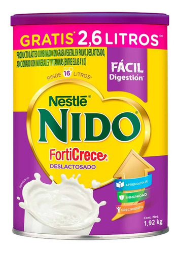Producto Lácteo Combinado Nido FortiCrece Deslactosado en Polvo 1.92kg