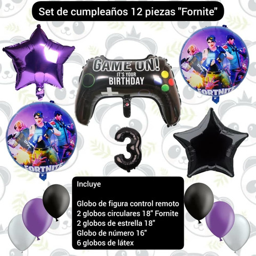 Set 12 Globos Decoración Cumpleaños Fornite Control Juegos