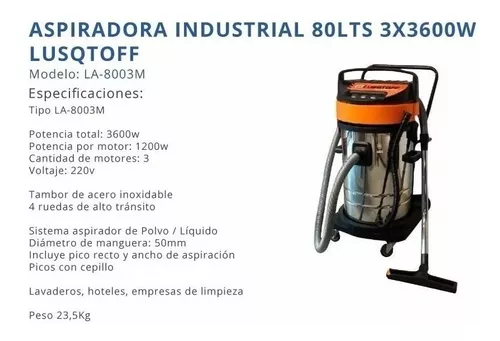 Aspiradora Industrial Lusqtoff 80l Polvo Agua 3 Motor 3000w