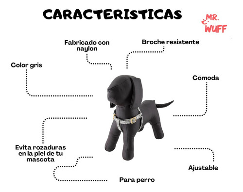 Pechera Arnes De Seguridad Para Perros Resistente Mr Wuff Gris S