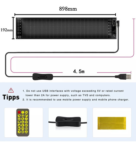 Usb5v Letrero Led Programable Flexibel Letrero Lumino19x90cm