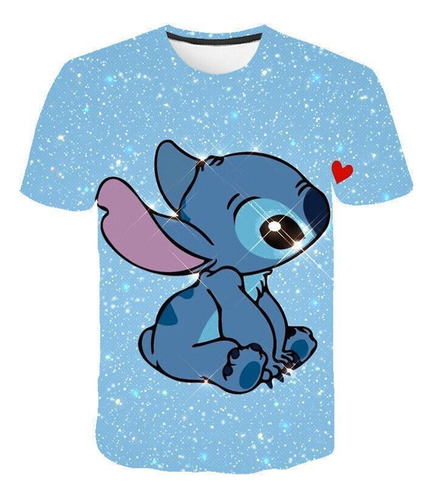 Blusa Casual Solta De Manga Curta Lilo And Stitch, Gola Redo