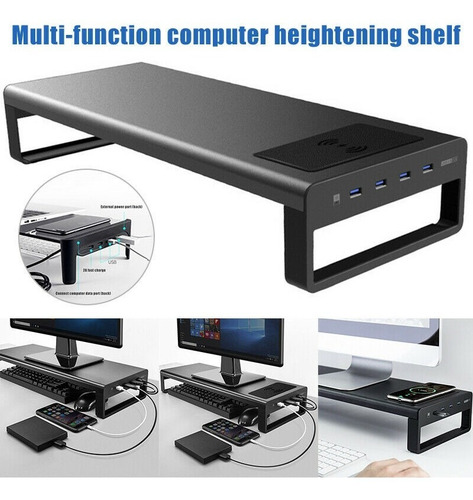 Soporte De Monitor De Altura Con 4 Usb 3.0 Y Cargador Wifi