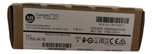 Allen Bradley 1769-ia16 Módulo De Entrada Compactlogix 16