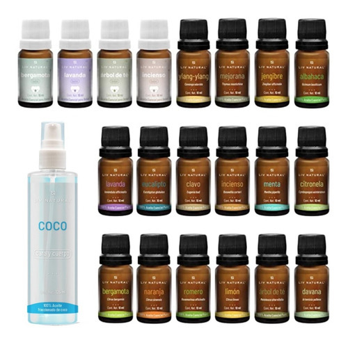 Kit De 20 Aceites Esenciales + Aceite De Coco Liv Natural