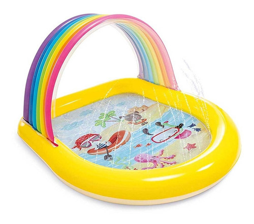 Alberca Inflable Techo Arcoiris Y Chorros Agua Hogar Intex Color Amarillo