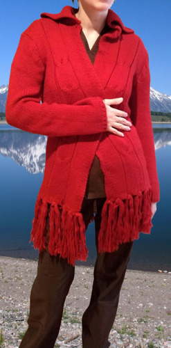 Saco Rojo Flecos Sacon Chaqueta Sweater Tejido Jers Abrigo  