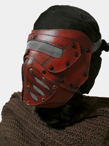Máscara Cyberpunk Ecocuero Roja Halloween Fiestas Dj Ciclope Rojo Cíclope