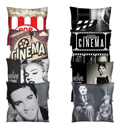 Kit Com 8 Capas De Almofada Cinema Retrô Artistas 42cm R2