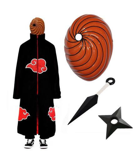 Kit Capa Akatsuki + Máscara Tobi + Kunai Shuriken Naruto M59