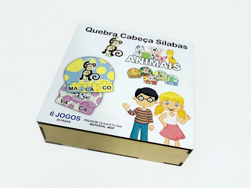 6 Kits Quebra Cabeça Educativo Sílabas Animais Em Madeira