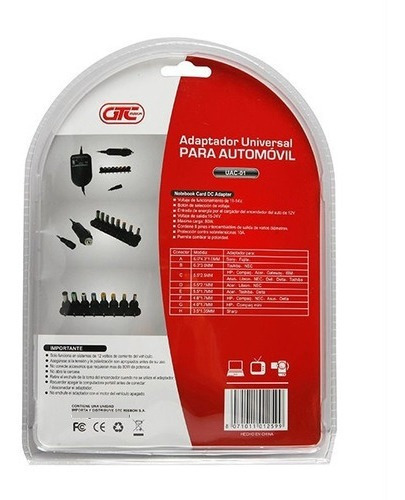 Imagen 3 de 3 de Cargador Universal Gtc Para Automovil Uac-01 8 Pines