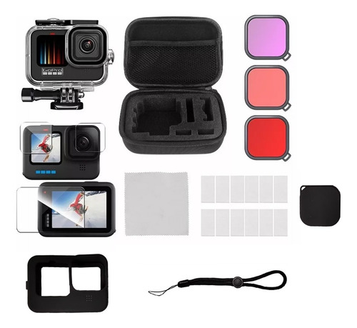 Kit Carcasa Protector Cámara Funda Para Gopro 10/9 Black