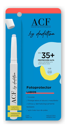 Fotoprotector Labial Acf By Dadatina Camuflaje Uv Labios