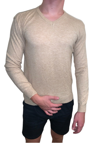 Pullover Beige Escote V Talle S Elastizado Al Cuerpo