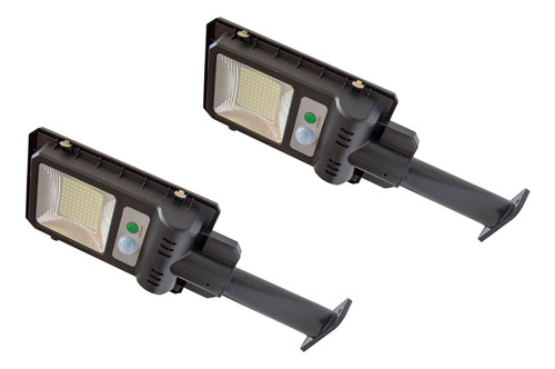 Pack Dos Lampara Solar 100 Led Sensor Movimiento Base Pared Color Negro