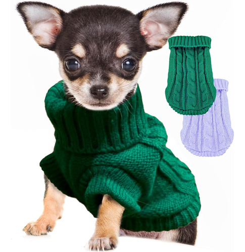 Suéter Para Chihuahua Talla Xx-small , 1x Verde / 1x Violeta
