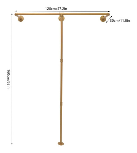 Perchero Fijo De 2 Divisiones Color Dorado En Hierro