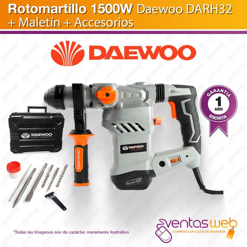 Imagen 2 de 5 de Rotomartillo 1500w Daewoo 32mm 6 Joules + Maletin Mechas