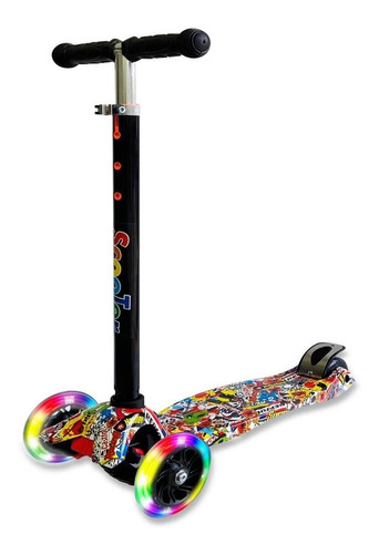 Monopatin Infantil De Pie Marca Scooter Italy Original 4 Ruedas Con Luces Reforzado Altura Regulable Modelo: Graffity Negro