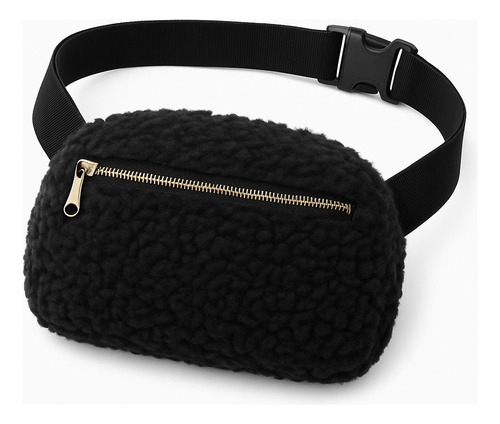 Cangurera Bandolera Riñonera Afelpada Para Dama Casual Moda Color Negro Diseño De La Tela Afelpado