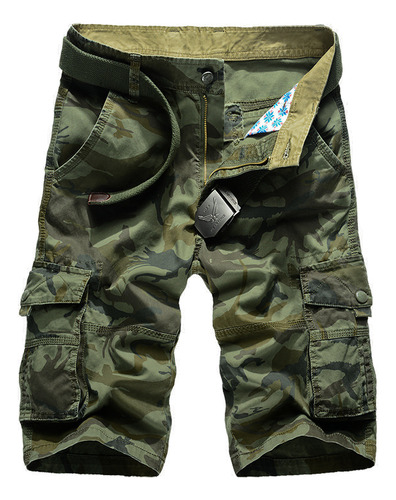 Pantalones Cortos Casuales Militares Con Múltiples Bolsillos