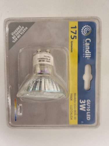Imagen 1 de 4 de Dicroica Gu10 Led 3w 175 Lúmenes Luz Calida Candil 3000k