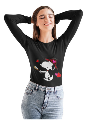 Polera Larga Snoopy Charlie Brown Detectiv Estampada Algodon