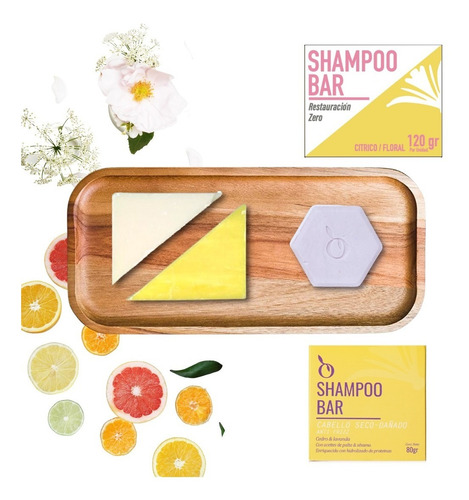 Imagen 1 de 7 de Kit Shampoo Solido 3 Unidades. Cabello Dañado Citrico Floral