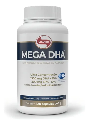 comprar Suplemento em cápsulas Vitafor Mega DHA omega 3 DHA sabor neutro em pote de 120 cápsulas