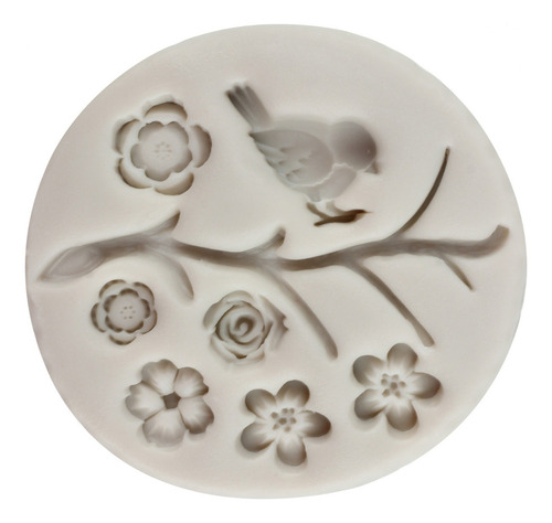 4pcs Molde De Silicona Rama Cerezo En Flor Pájaro Fondant Color Gris