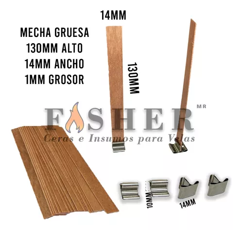 50 mechas de madera para velas + 50 bases de acero inoxidable 304 + 50  calcomanías de doble cara, mechas de madera gruesa con soporte de hierro