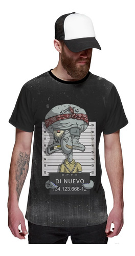 Camiseta Lula Molusco Preso Bob Esponja Preta Masculina