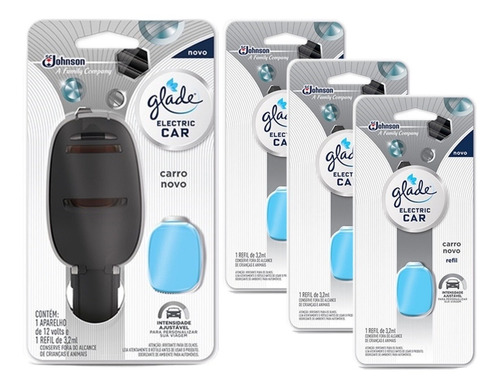 Kit Glade Electric Car Aparelho C/ Refil +3 Refil Carro Novo