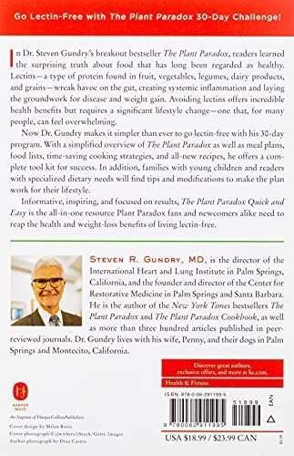 The Plant Paradox Quick And Easy : The 30-day Plan To Lose Weight, Feel Great, And Live Lectin-free, De Dr. Steven R  Md Gundry. Editorial Harpercollins Publishers Inc, Tapa Blanda En Inglés