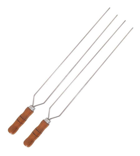 2 Espetos Duplo 70cm De Inox Com Cabo Madeira - Churrasco