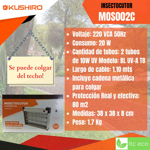 Imagen 2 de 8 de Insectocutor Mata Moscas Mosquitos 20w 220v 80m2 Lampara Uv