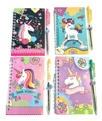 Cuaderno Unicornio Fantasía Con Lapicera Colegio Pack X3