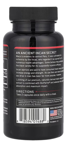 Maca negra 60 cápsulas Force Factor aumenta la libido