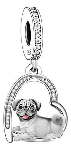 Charm Pug Perro Corazón Plata 925