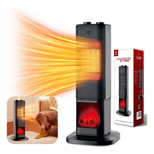 Calefactor Calentador De Torre Cerámico Ptc 1500w Negro