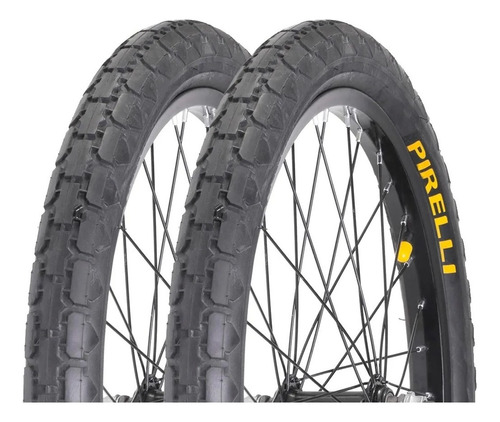 Par Pneu Bike Cargueira Pirelli Aro 20x2x1.3/4 Reforçado Cor Preto