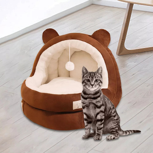 Cama Semicerrada Para Gatos, Cama Para Dormir, Marrón